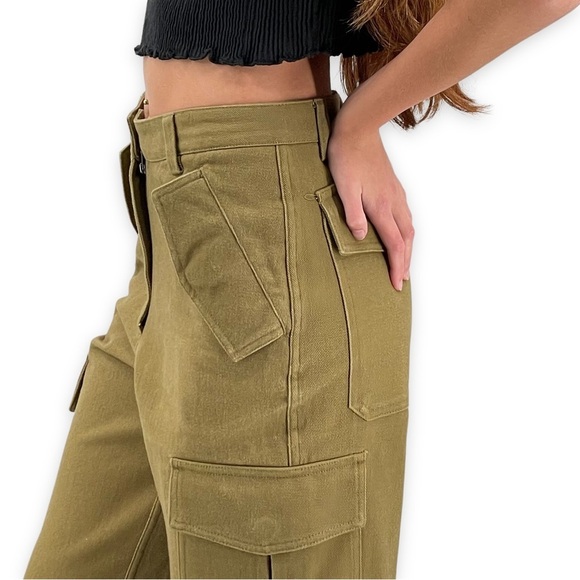 H&M Cargo Pants Ankle Length Thick Cotton Twill Dark Khaki Green | 0 25" Waist - Picture 5 of 16